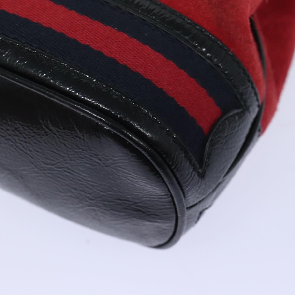 GUCCI Sherry Line Shoulder Bag Suede Red Gold Navy 550620 bs18146
