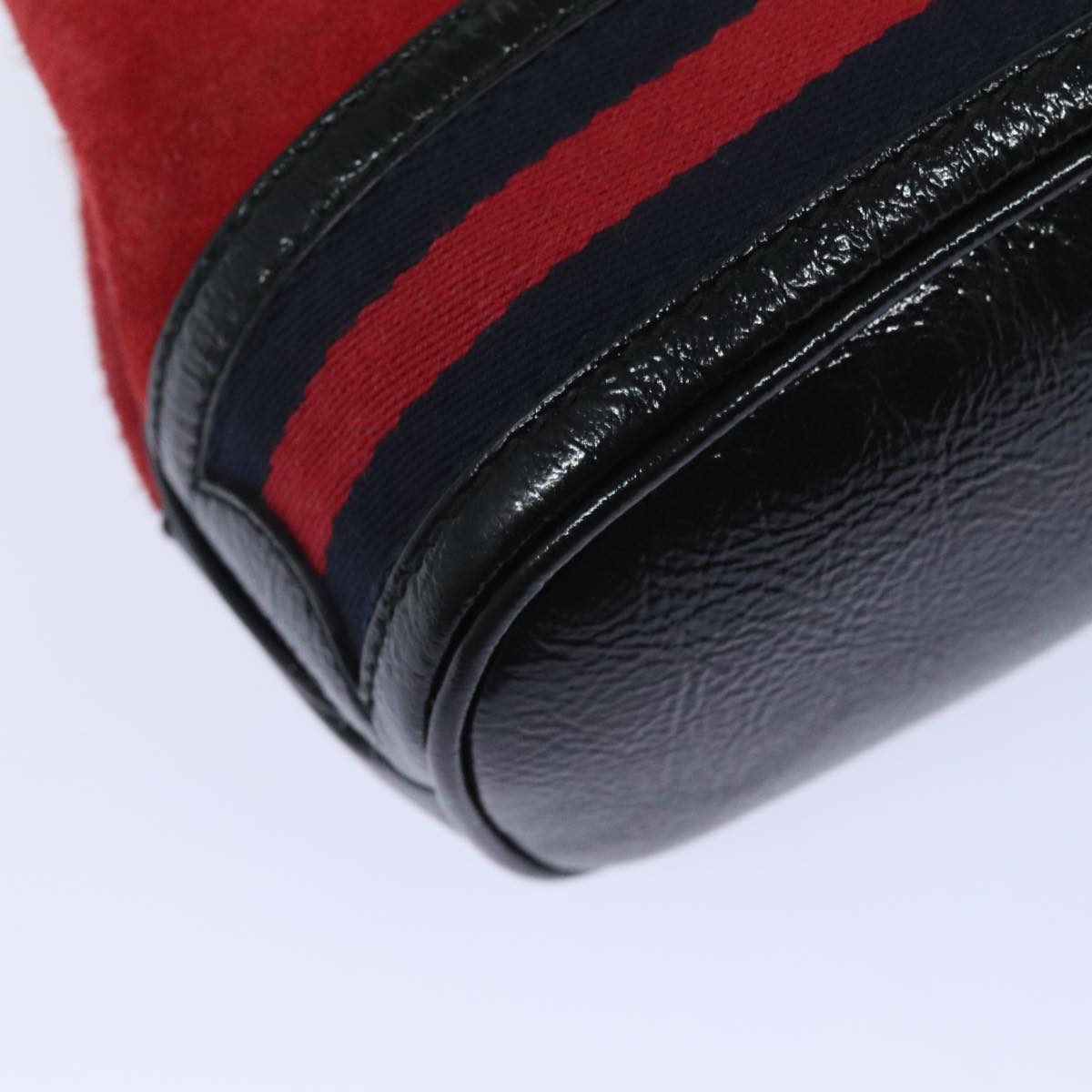 GUCCI Sherry Line Shoulder Bag Suede Red Gold Navy 550620 bs18146