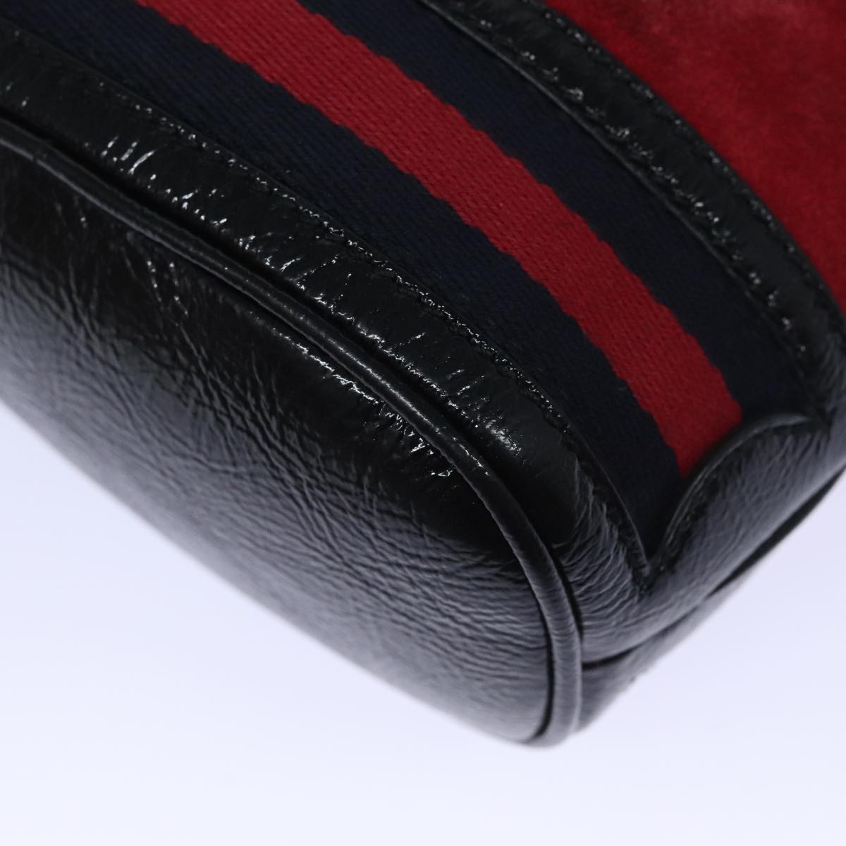 GUCCI Sherry Line Shoulder Bag Suede Red Gold Navy 550620 bs18146