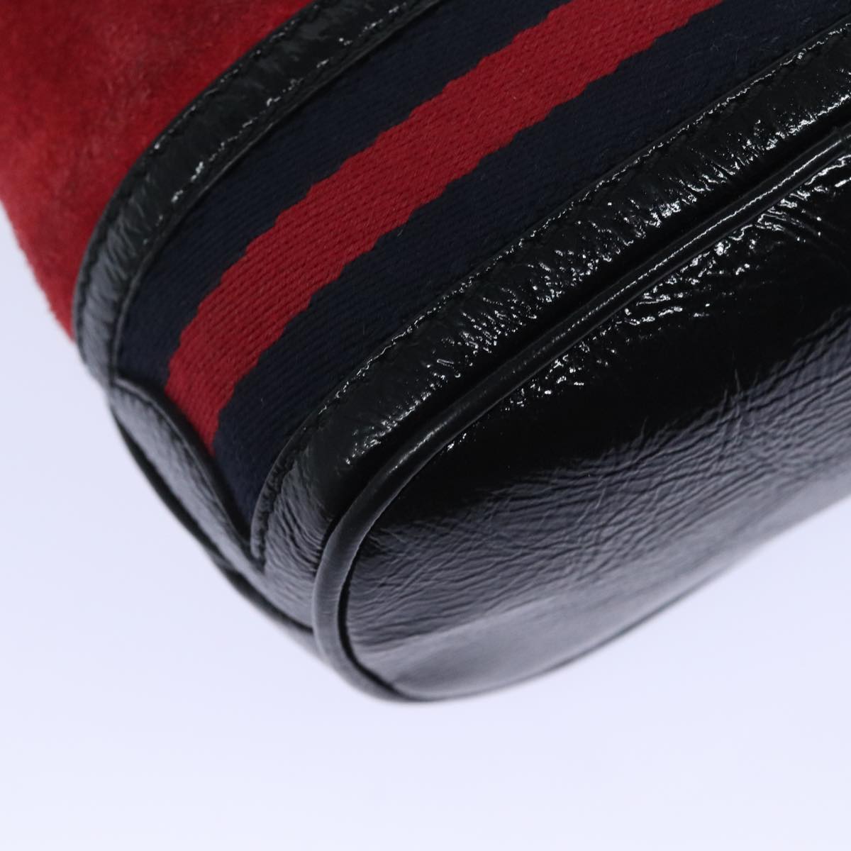 GUCCI Sherry Line Shoulder Bag Suede Red Gold Navy 550620 bs18146