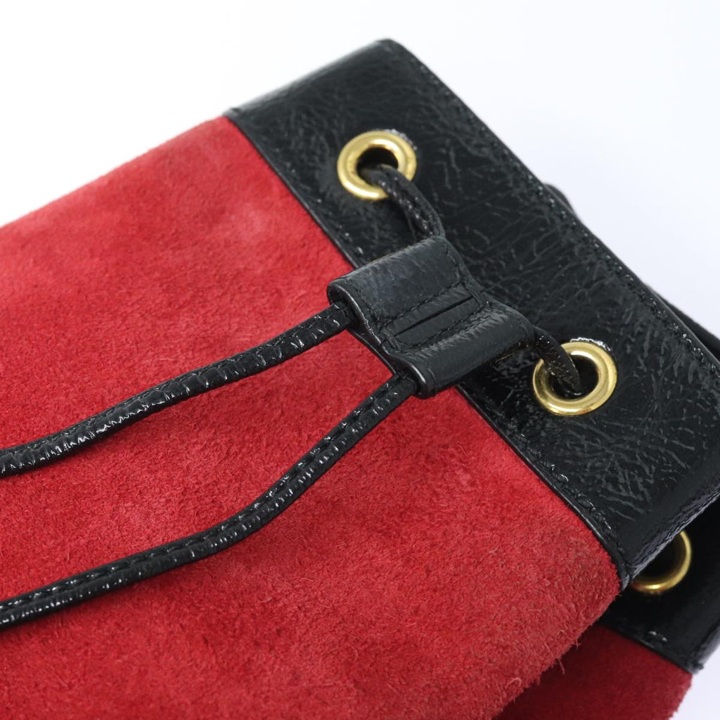 GUCCI Sherry Line Shoulder Bag Suede Red Gold Navy 550620 bs18146