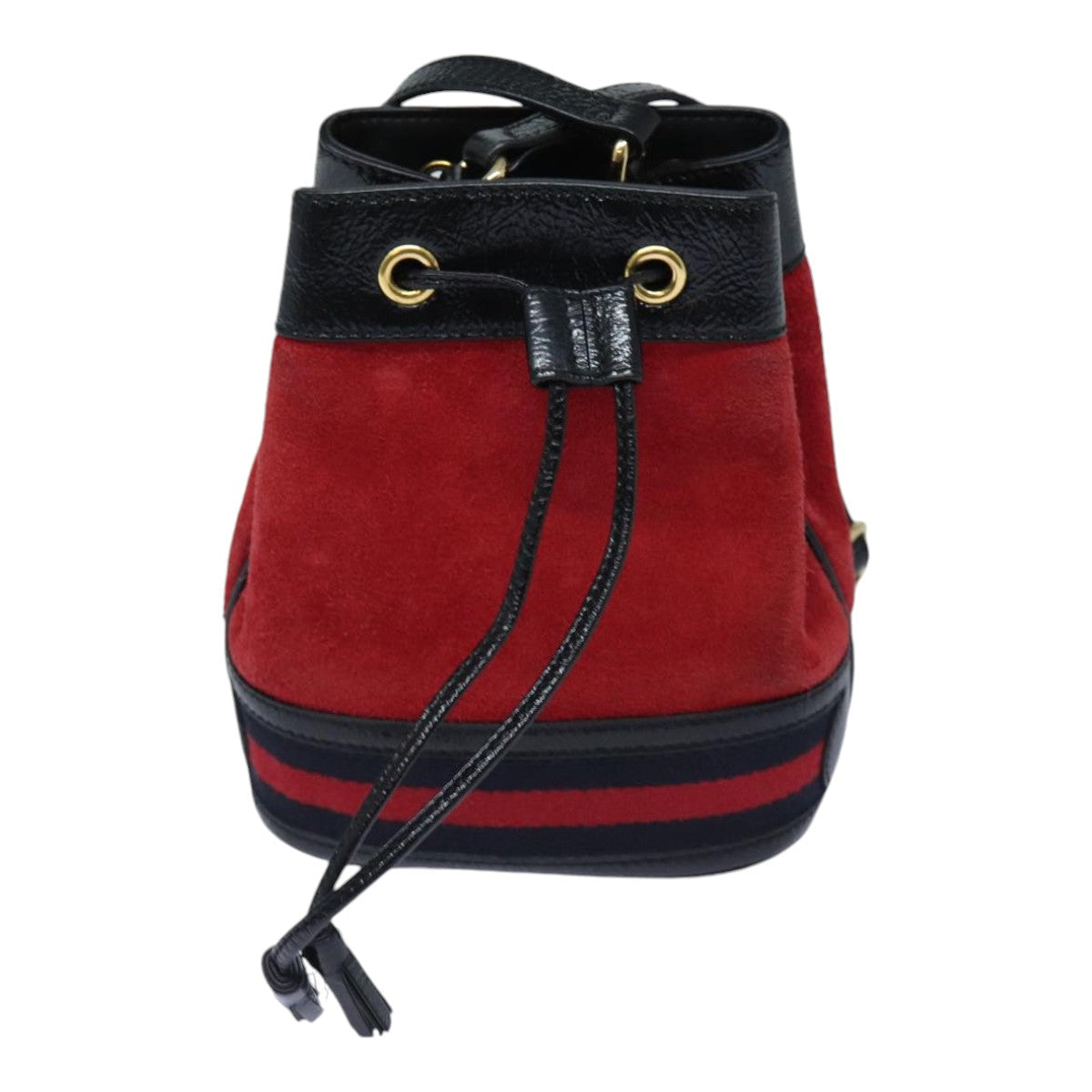 GUCCI Sherry Line Shoulder Bag Suede Red Gold Navy 550620 bs18146