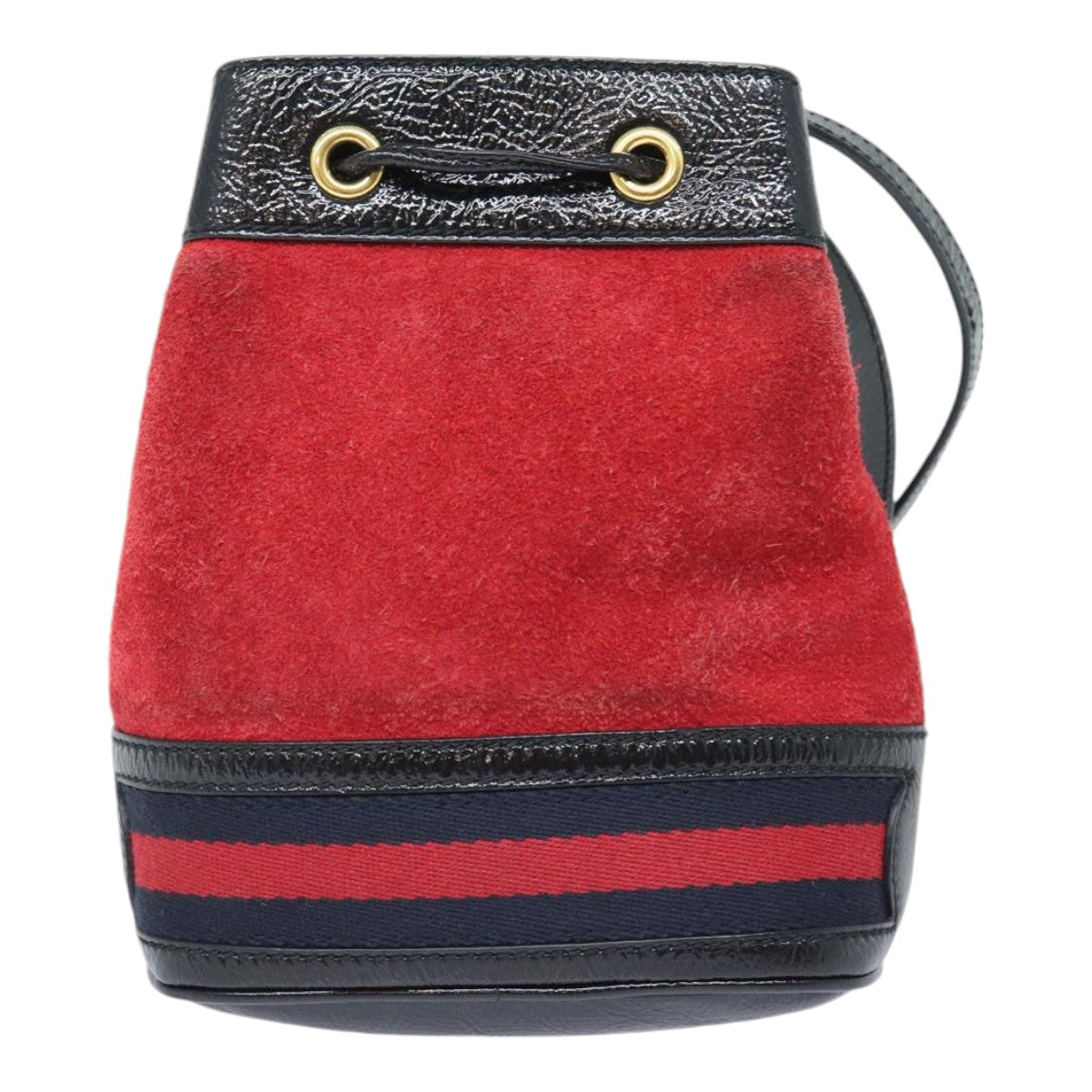 GUCCI Sherry Line Shoulder Bag Suede Red Gold Navy 550620 bs18146