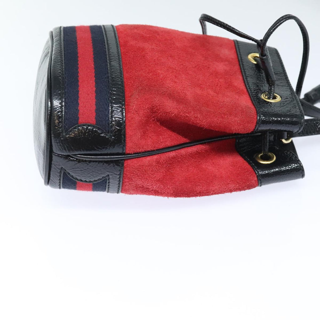 GUCCI Sherry Line Shoulder Bag Suede Red Gold Navy 550620 bs18146