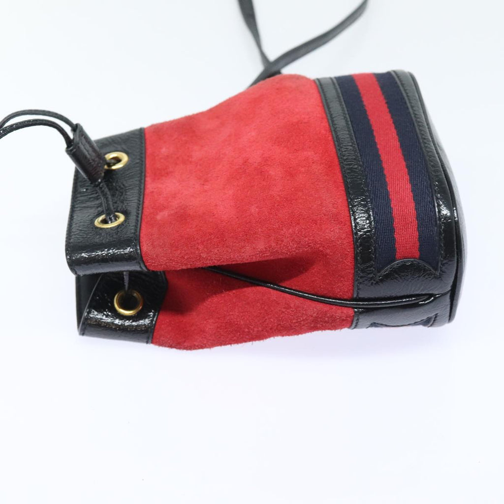 GUCCI Sherry Line Shoulder Bag Suede Red Gold Navy 550620 bs18146