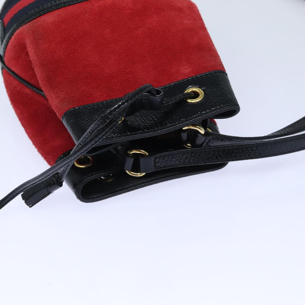 GUCCI Sherry Line Shoulder Bag Suede Red Gold Navy 550620 bs18146