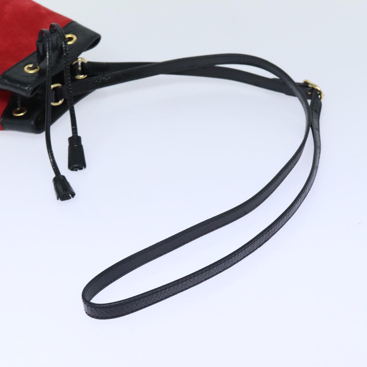 GUCCI Sherry Line Shoulder Bag Suede Red Gold Navy 550620 bs18146