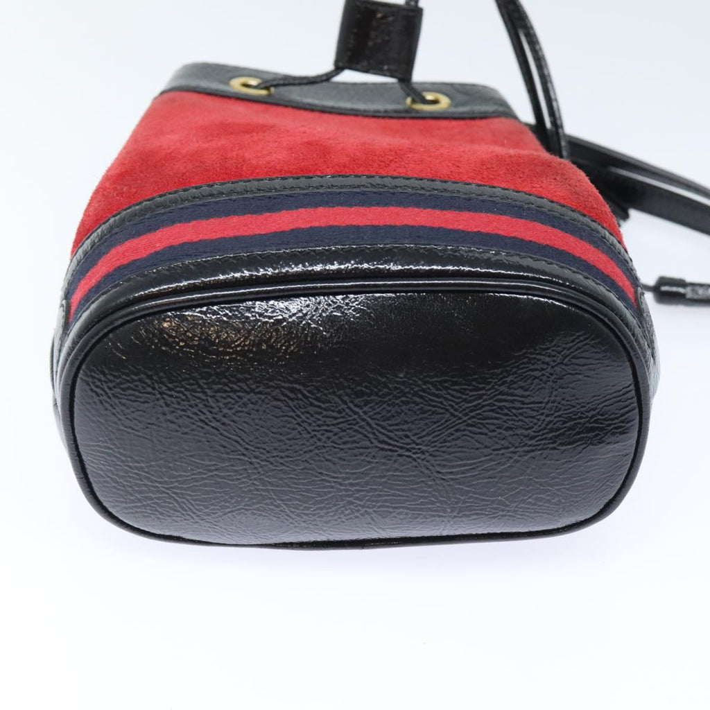 GUCCI Sherry Line Shoulder Bag Suede Red Gold Navy 550620 bs18146
