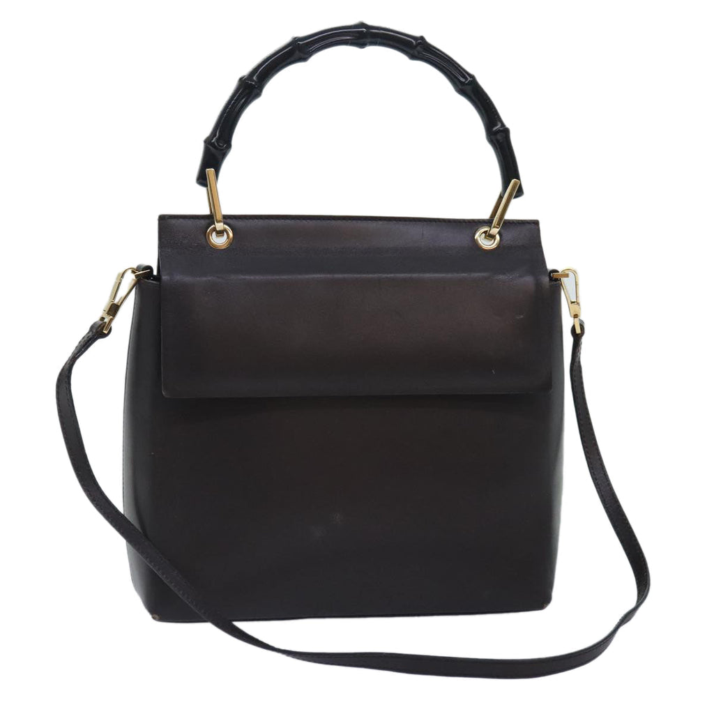 GUCCI Bamboo Hand Bag Leather 2way Brown bs18151
