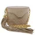 CHANEL Matelasse Chain Shoulder Bag Lamb Skin Beige Gold CC bs18171