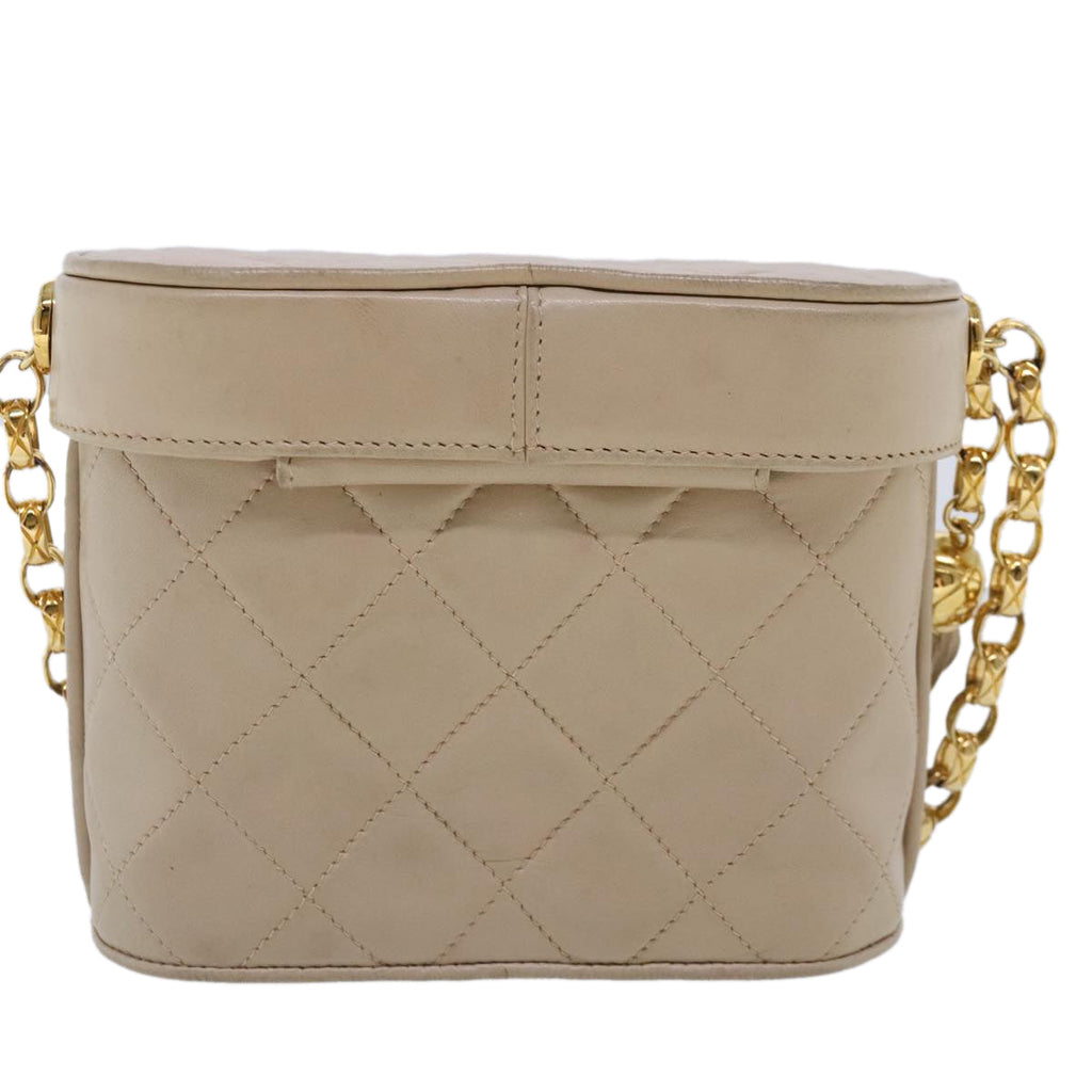 CHANEL Matelasse Chain Shoulder Bag Lamb Skin Beige Gold CC bs18171