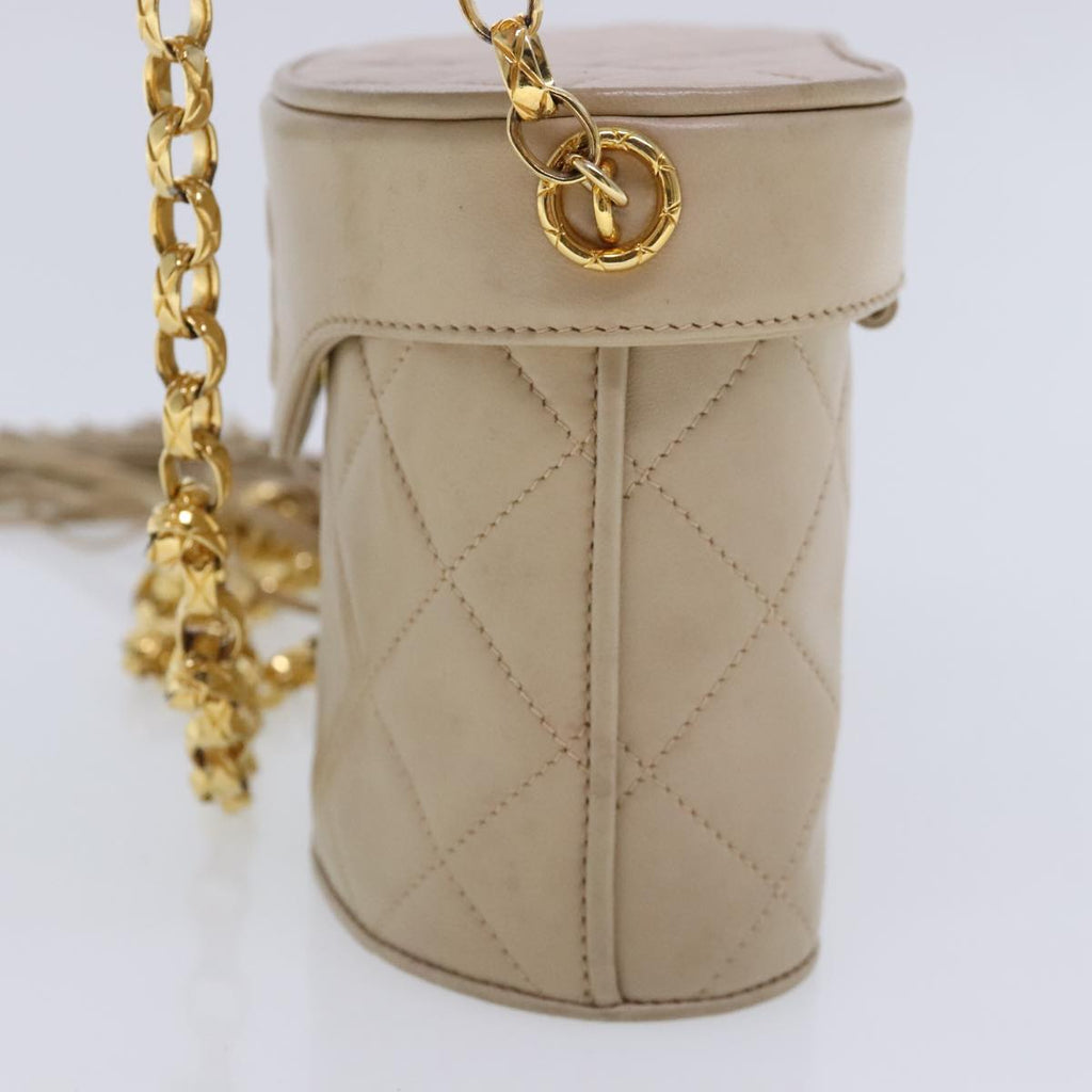 CHANEL Matelasse Chain Shoulder Bag Lamb Skin Beige Gold CC bs18171