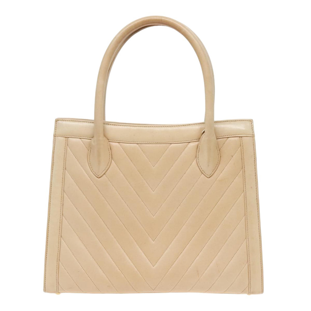 CHANEL V Stitch Hand Bag Lamb Skin 2way Beige CC bs18217