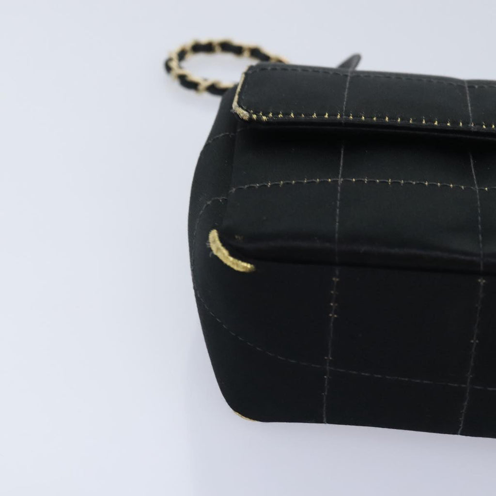 CHANEL Choco Bar Chain Shoulder Bag Satin Black CC bs18254