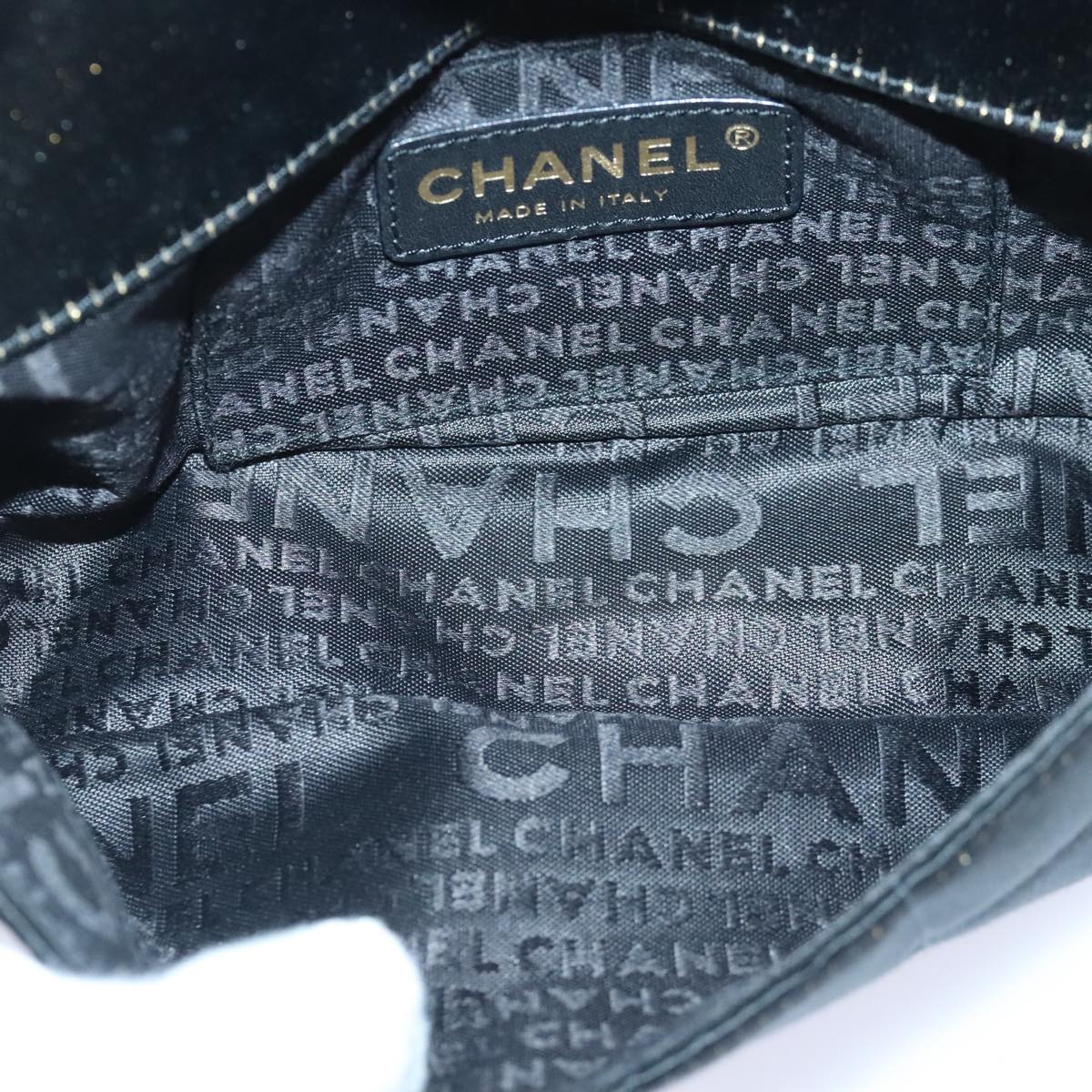 CHANEL Choco Bar Chain Shoulder Bag Satin Black CC bs18254