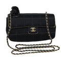 CHANEL Choco Bar Chain Shoulder Bag Satin Black CC bs18254