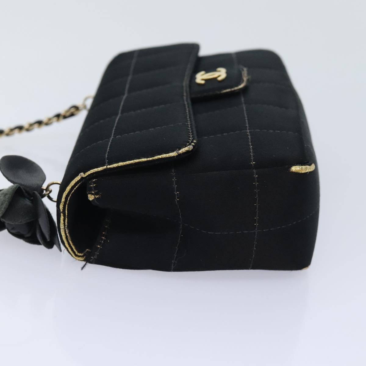 CHANEL Choco Bar Chain Shoulder Bag Satin Black CC bs18254