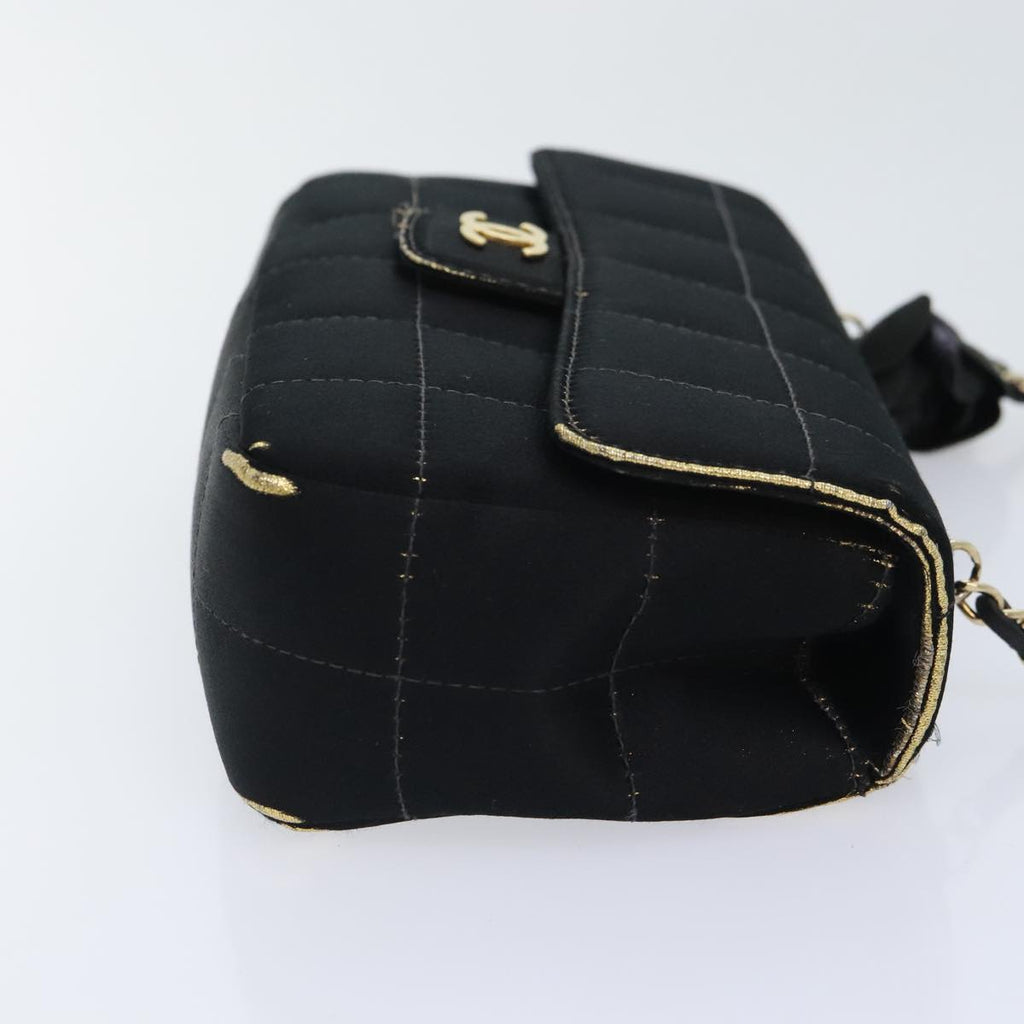 CHANEL Choco Bar Chain Shoulder Bag Satin Black CC bs18254