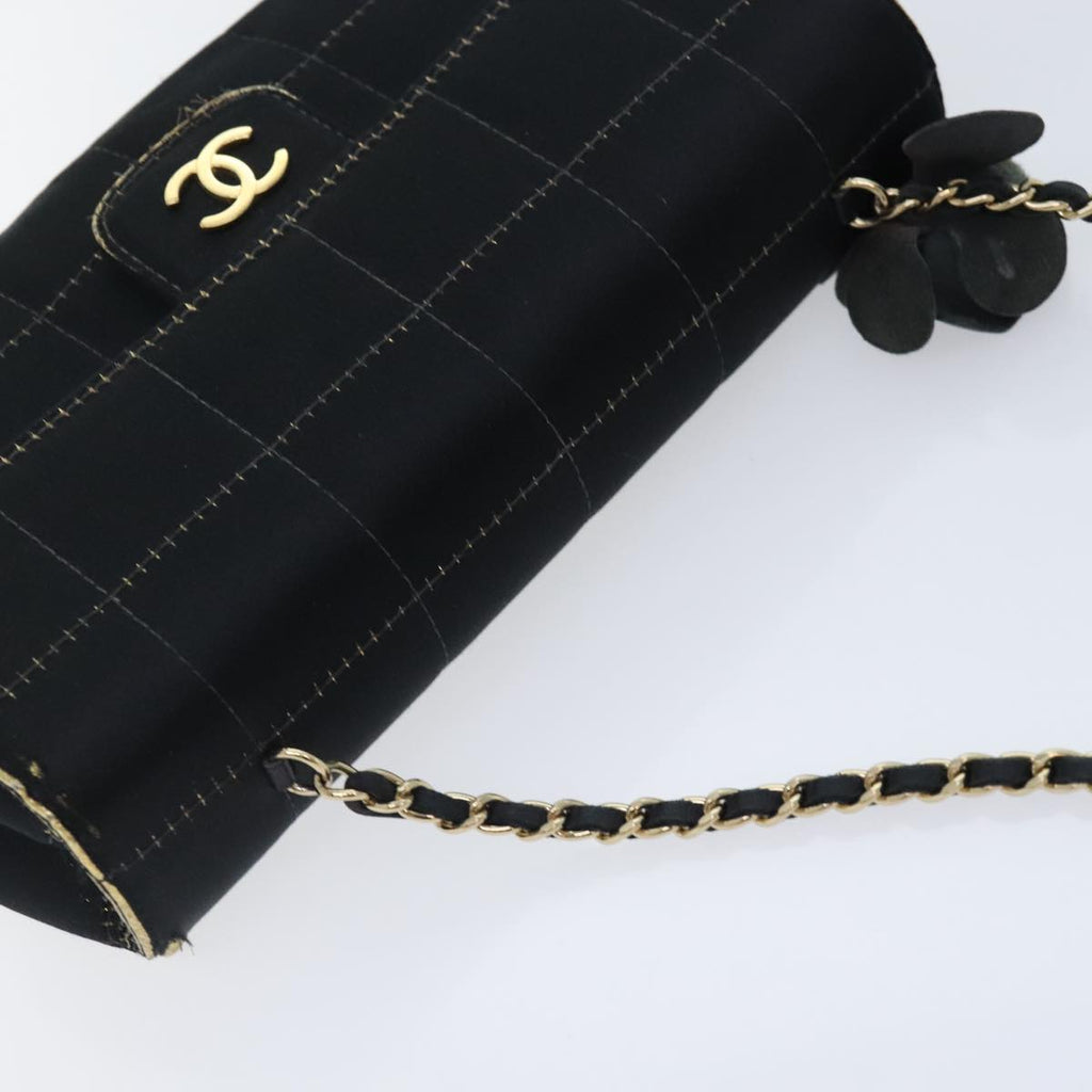 CHANEL Choco Bar Chain Shoulder Bag Satin Black CC bs18254