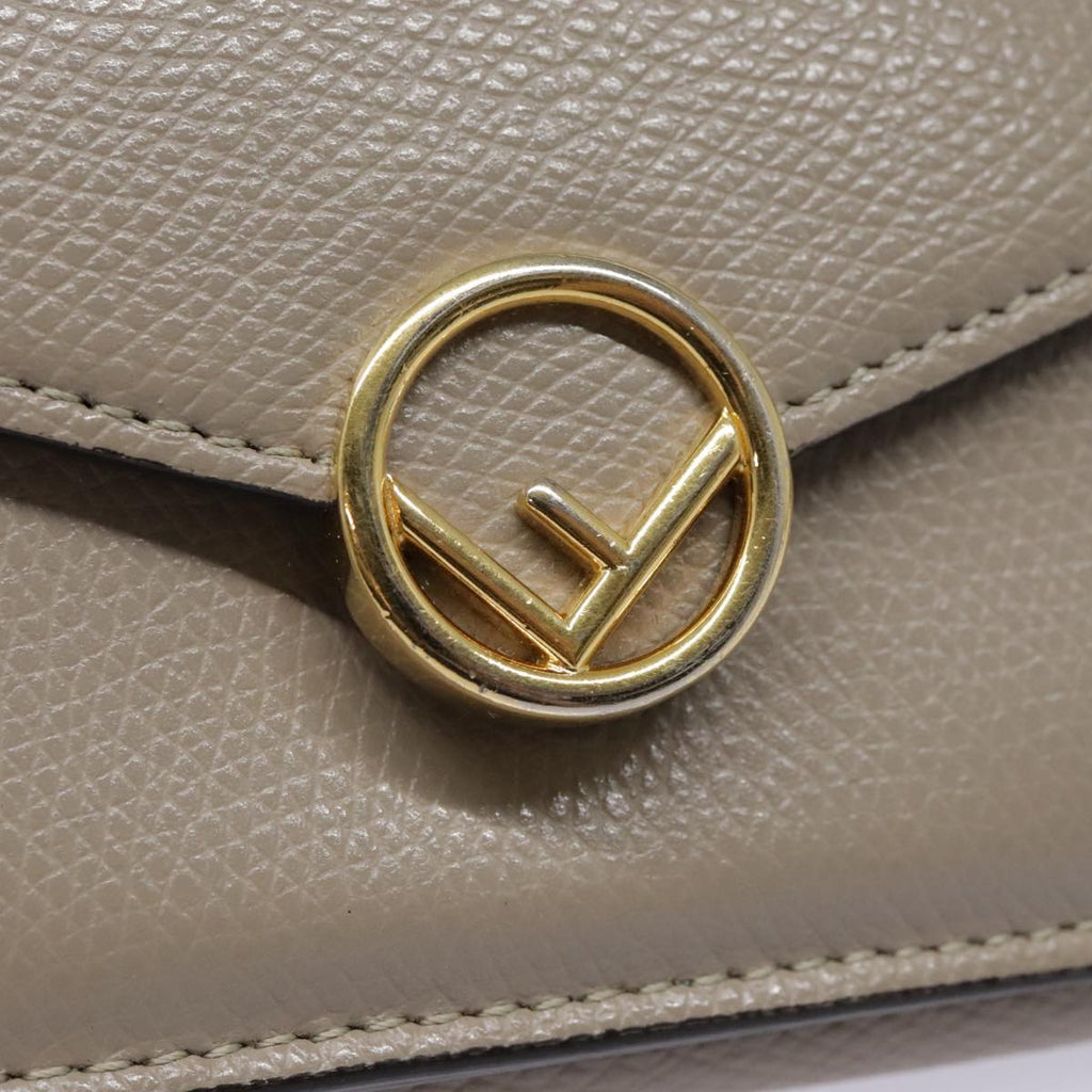FENDI Compact Wallet Leather Beige Gold bs18278