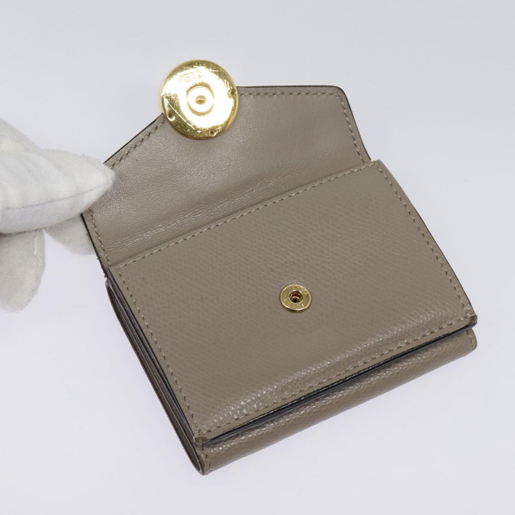 FENDI Compact Wallet Leather Beige Gold bs18278