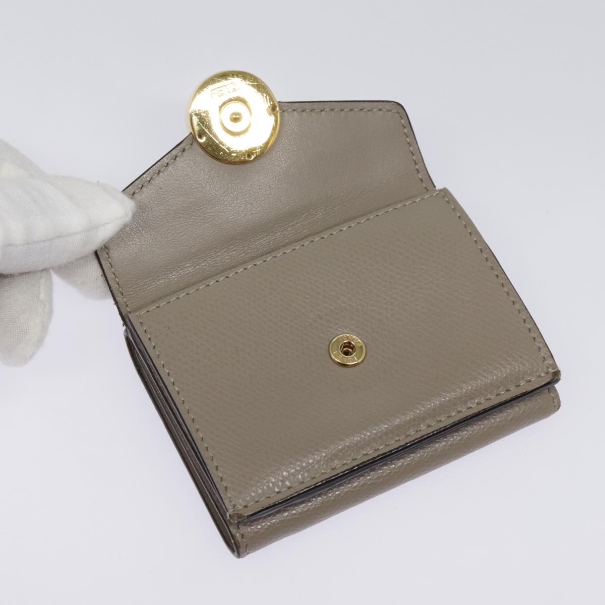 FENDI Compact Wallet Leather Beige Gold bs18278