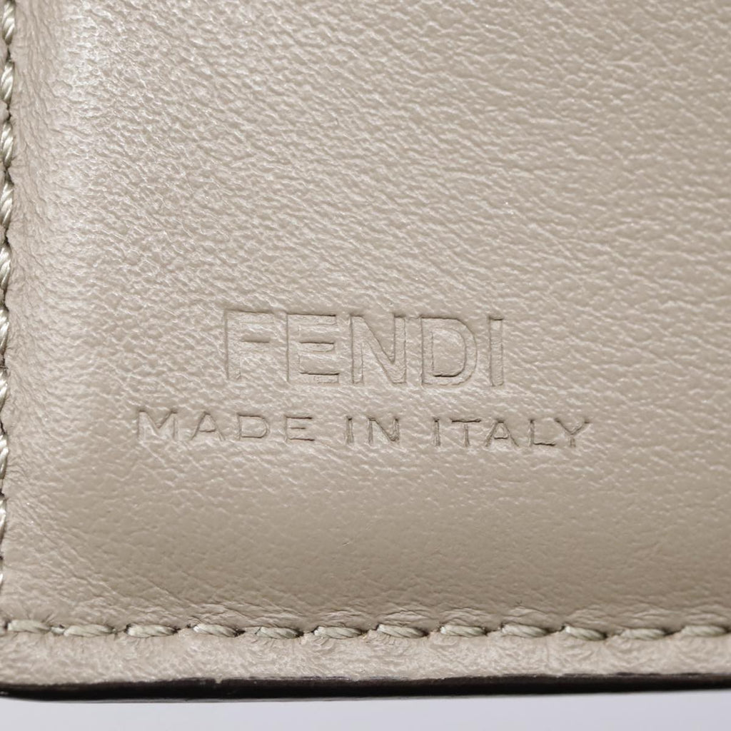 FENDI Compact Wallet Leather Beige Gold bs18278