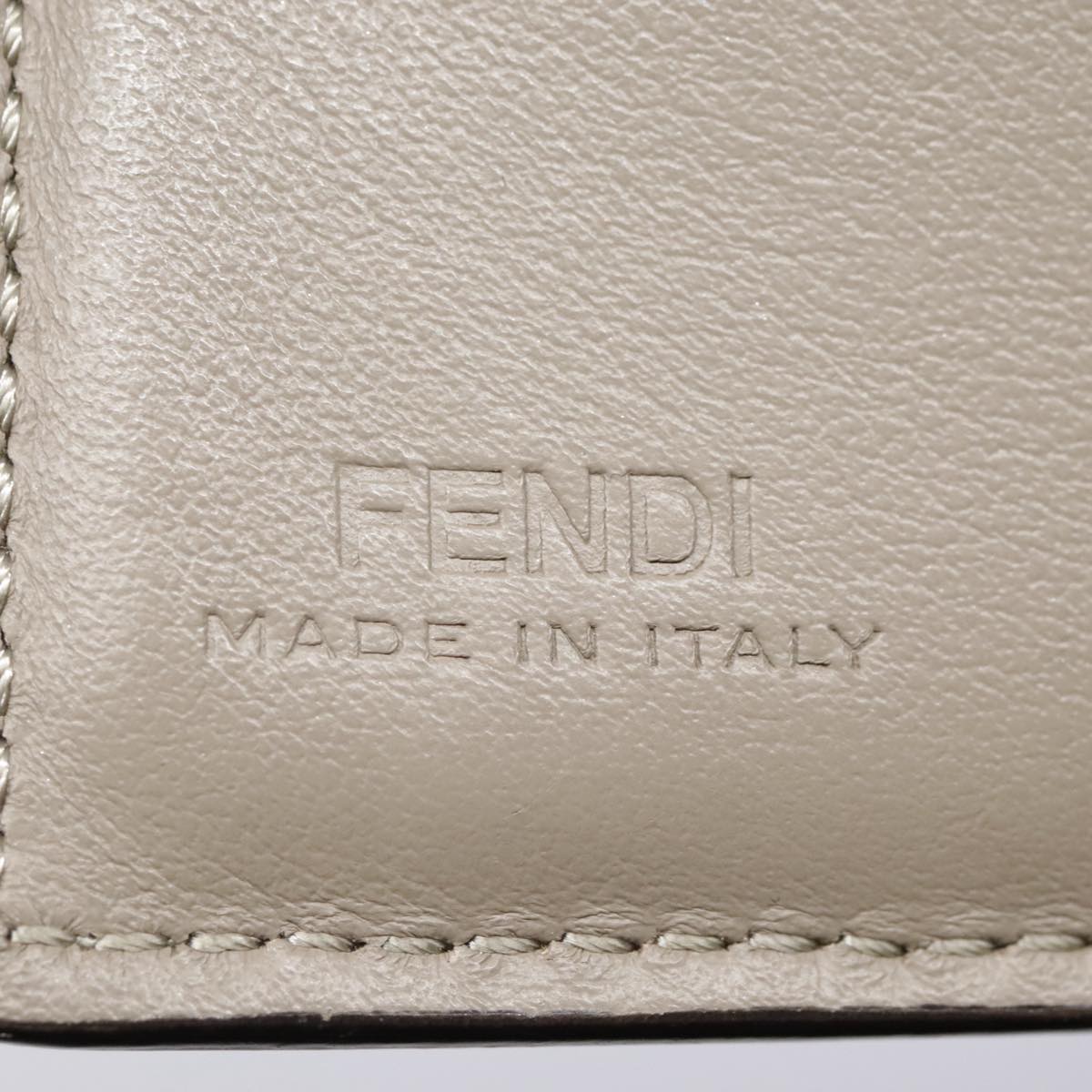 FENDI Compact Wallet Leather Beige Gold bs18278