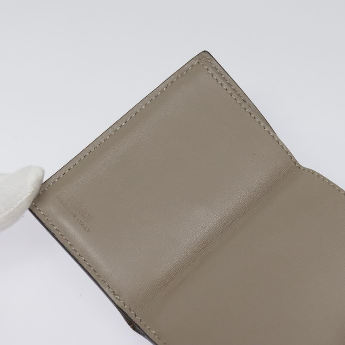 FENDI Compact Wallet Leather Beige Gold bs18278