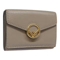 FENDI Compact Wallet Leather Beige Gold bs18278