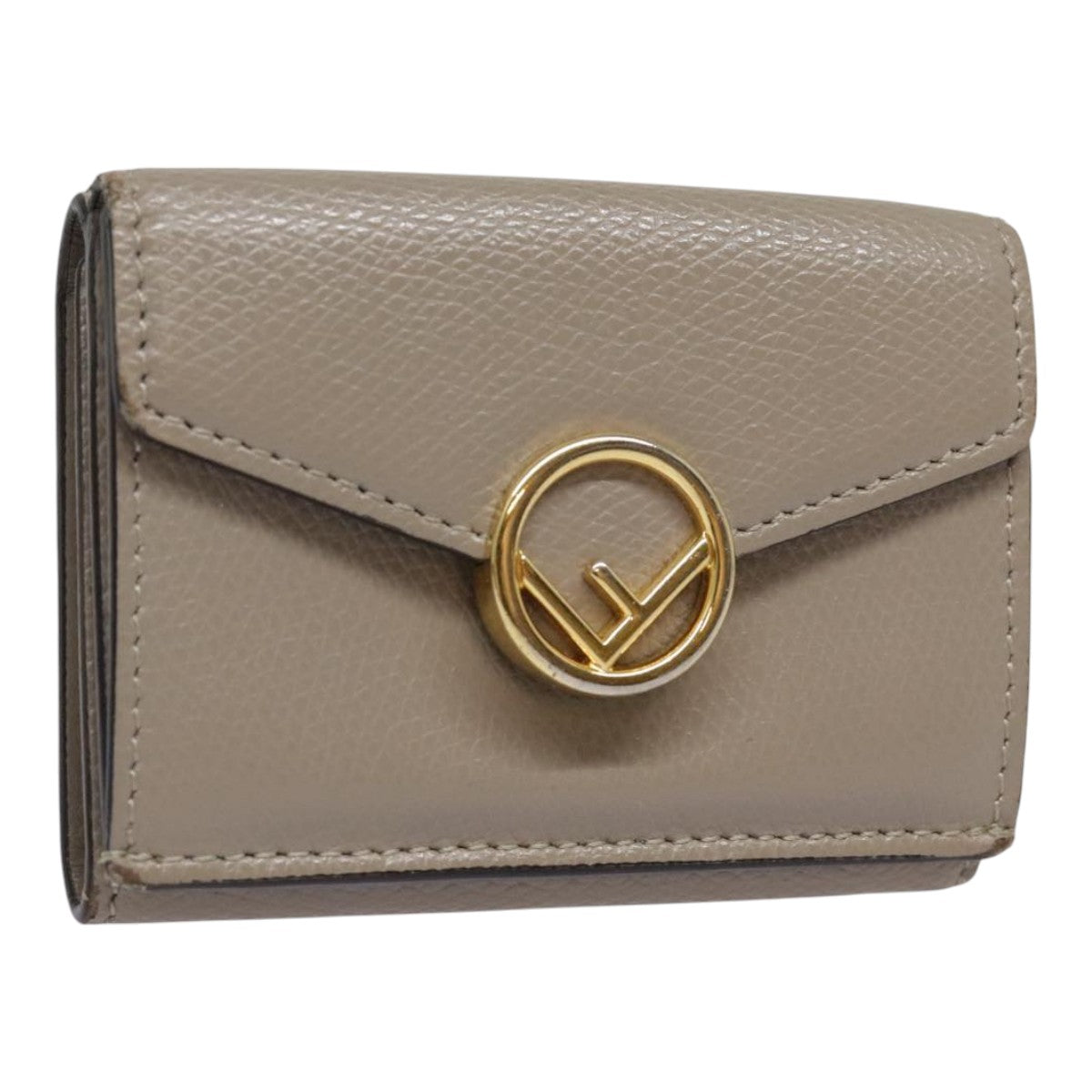 FENDI Compact Wallet Leather Beige Gold bs18278
