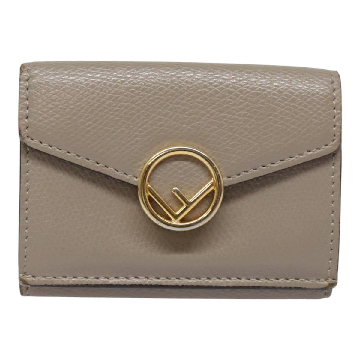 FENDI Compact Wallet Leather Beige Gold bs18278