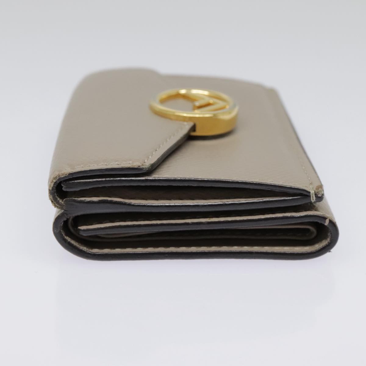 FENDI Compact Wallet Leather Beige Gold bs18278