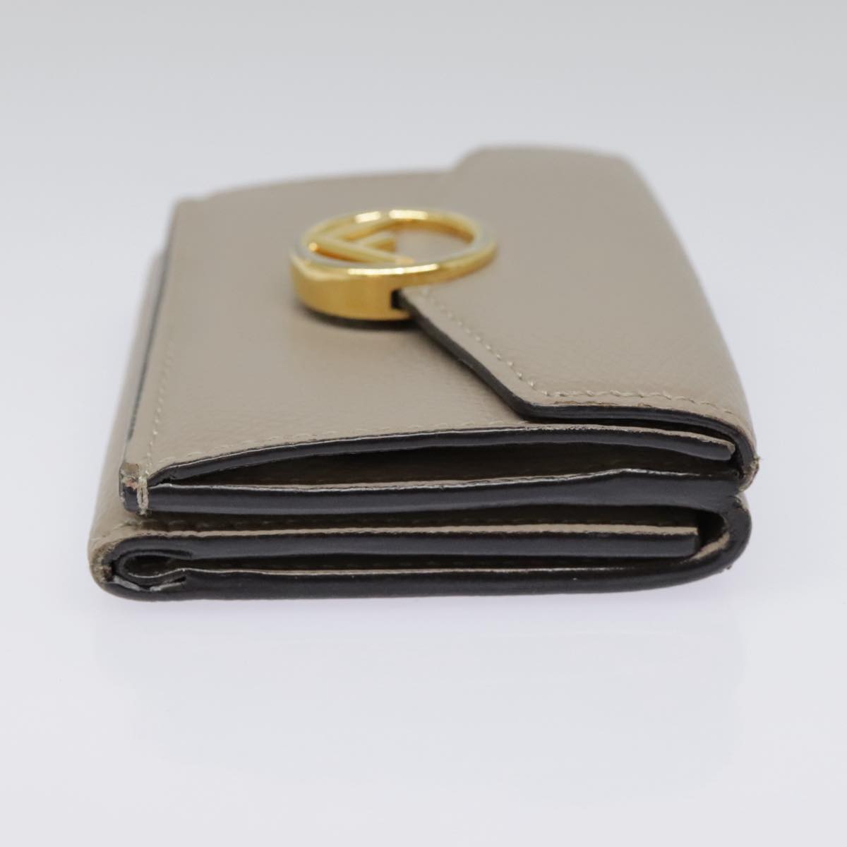 FENDI Compact Wallet Leather Beige Gold bs18278