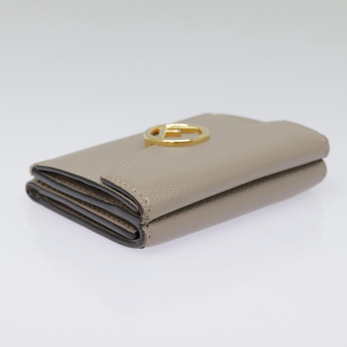 FENDI Compact Wallet Leather Beige Gold bs18278
