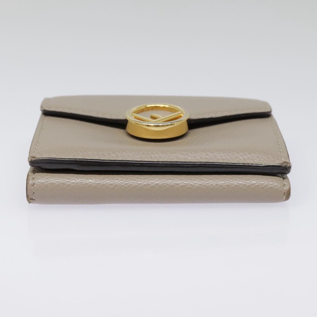 FENDI Compact Wallet Leather Beige Gold bs18278