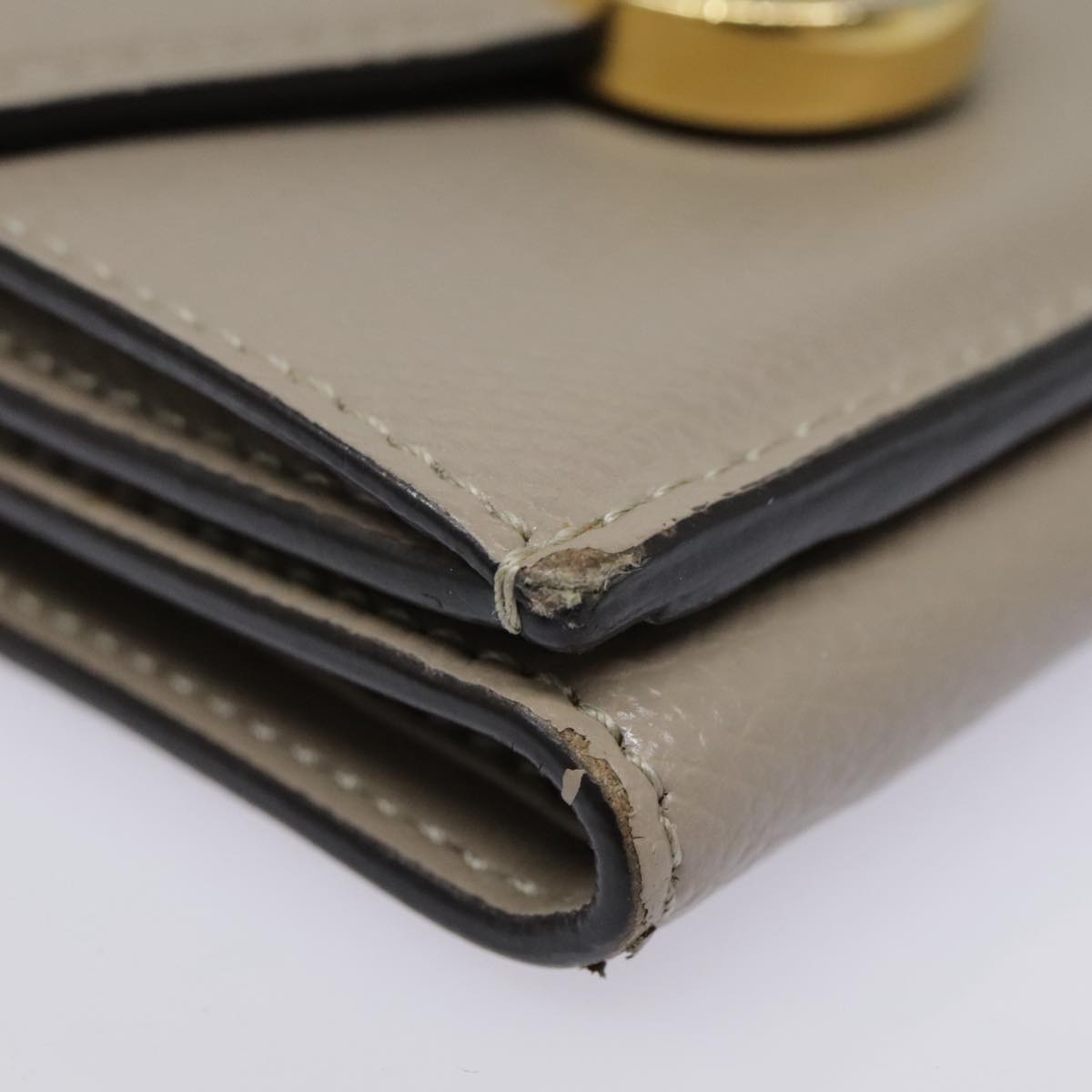 FENDI Compact Wallet Leather Beige Gold bs18278