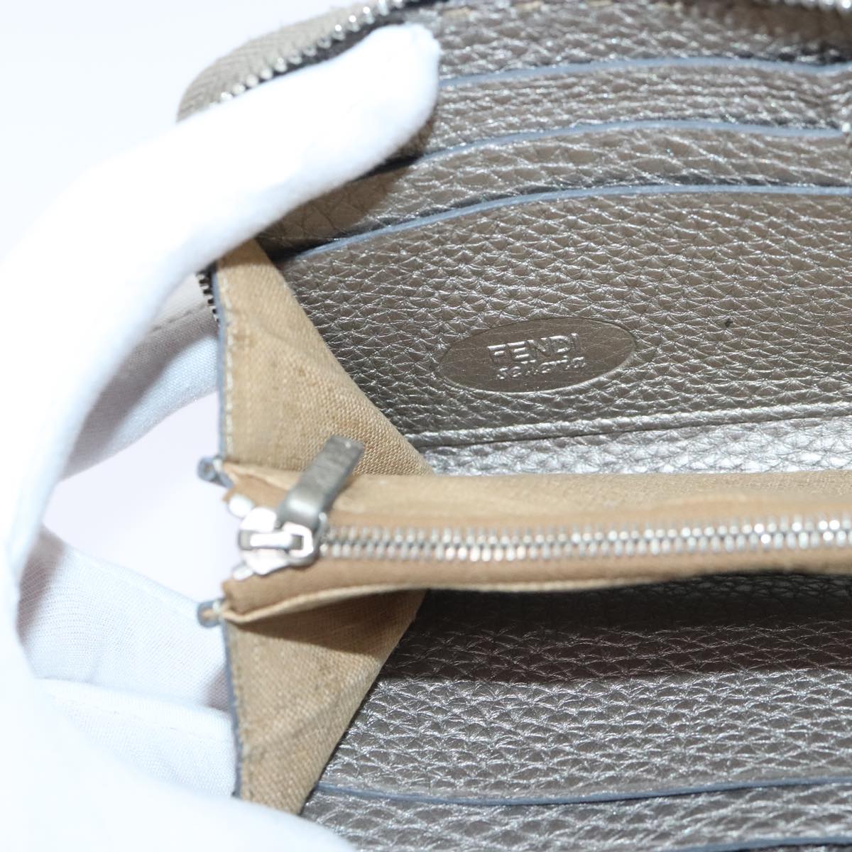 FENDI Celeria Long Wallet Leather Silver bs18313