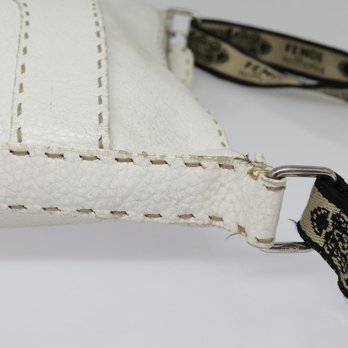 FENDI Celeria Shoulder Bag Leather Silver White bs18319