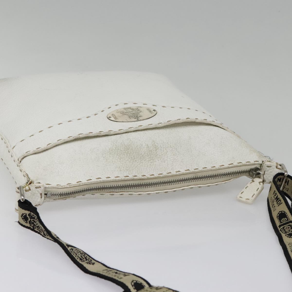 FENDI Celeria Shoulder Bag Leather Silver White bs18319