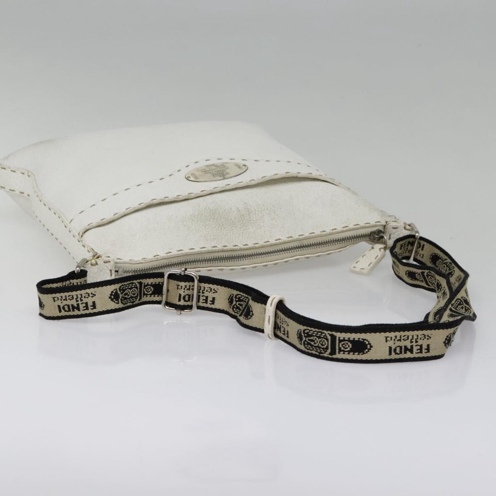 FENDI Celeria Shoulder Bag Leather Silver White bs18319