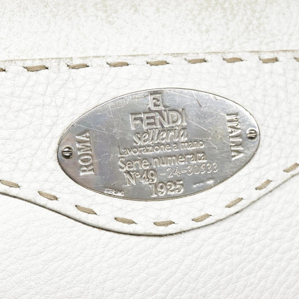 FENDI Celeria Shoulder Bag Leather Silver White bs18319