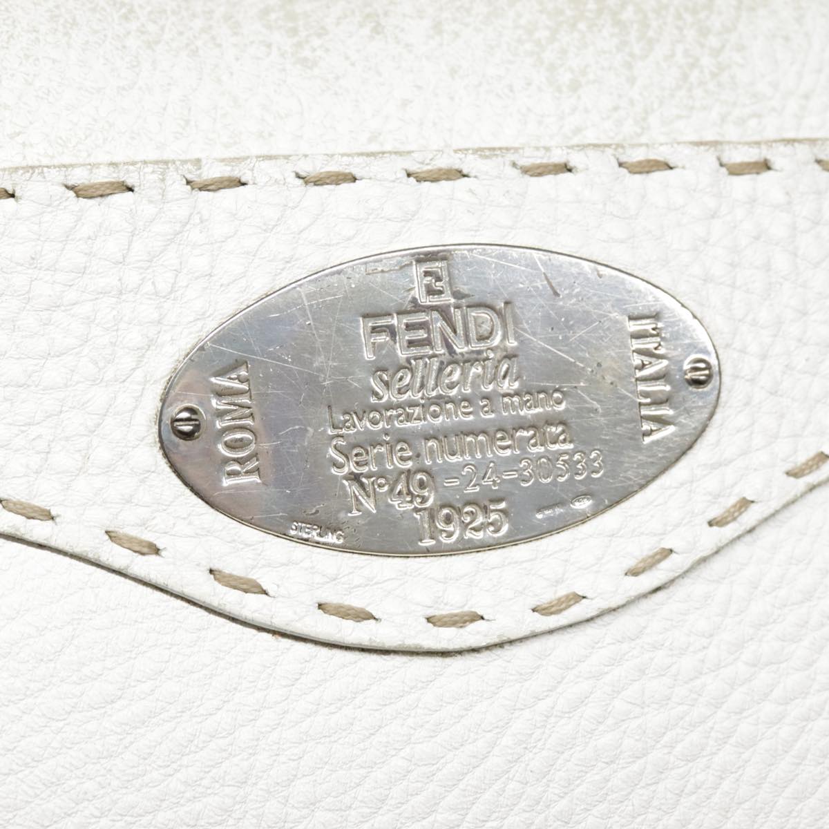 FENDI Celeria Shoulder Bag Leather Silver White bs18319