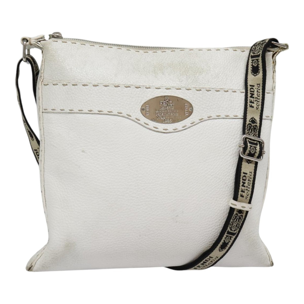 FENDI Celeria Shoulder Bag Leather Silver White bs18319