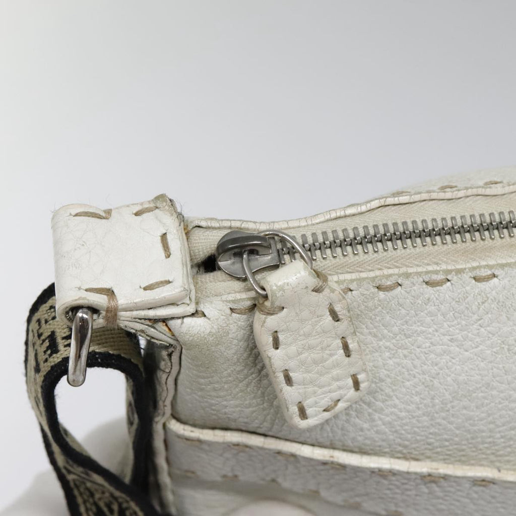 FENDI Celeria Shoulder Bag Leather Silver White bs18319