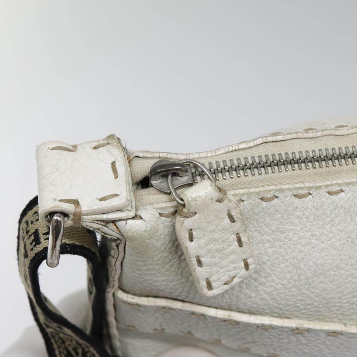 FENDI Celeria Shoulder Bag Leather Silver White bs18319
