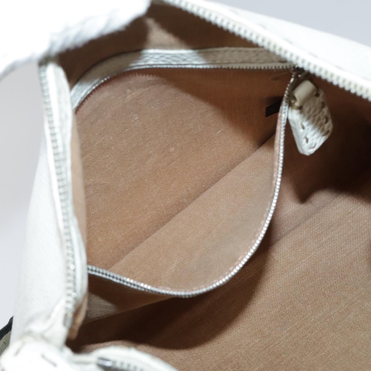 FENDI Celeria Shoulder Bag Leather Silver White bs18319