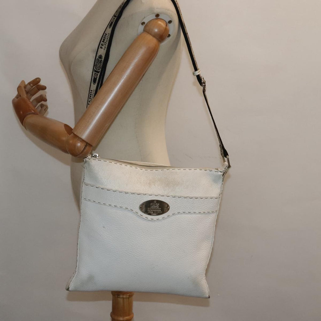 FENDI Celeria Shoulder Bag Leather Silver White bs18319