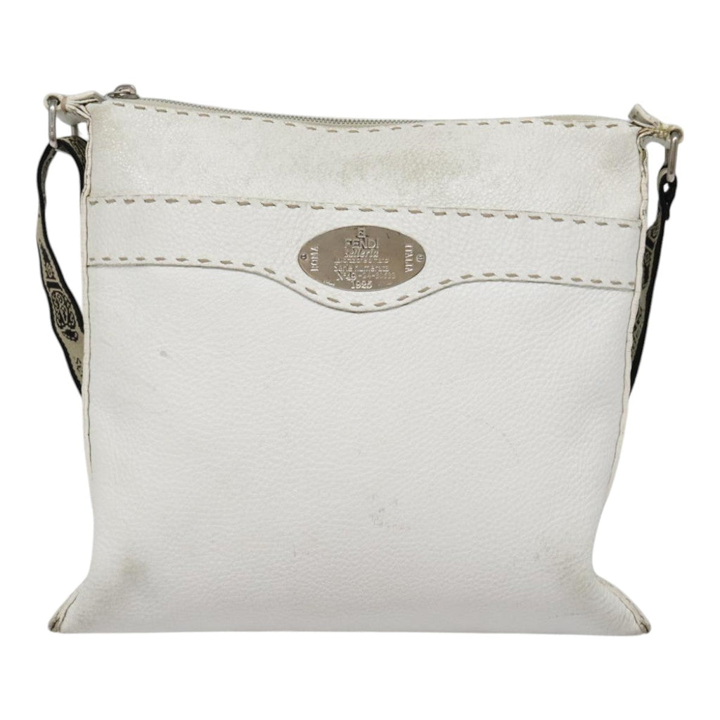 FENDI Celeria Shoulder Bag Leather Silver White bs18319