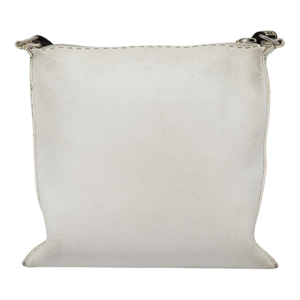 FENDI Celeria Shoulder Bag Leather Silver White bs18319